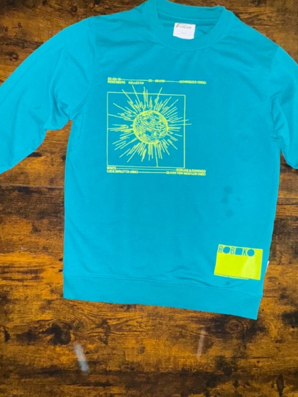 Blue Long Sleeve Shirt Yellow Sun Design Size S
